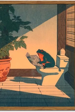 Funny Frog Bathroom Wall Art Framed Canvas Decor
