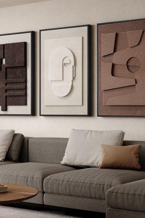 Large 3D Textured Neutral Abstract Wall Art Set