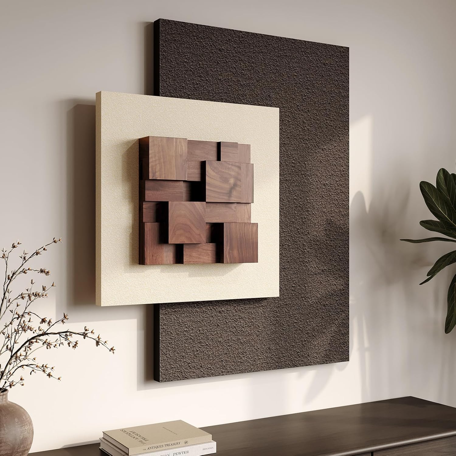 3D Wood Textured Neutral Abstract Wall Art Decor
