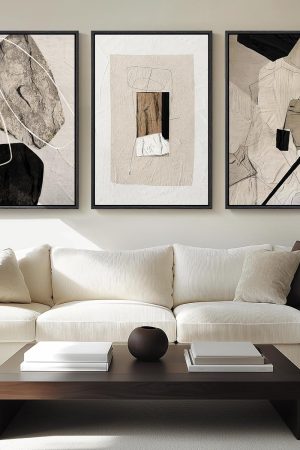 Framed Neutral Abstract Canvas Wall Art for Living Room