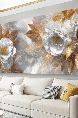 Modern Landscape Canvas Wall Art with White Flower Design