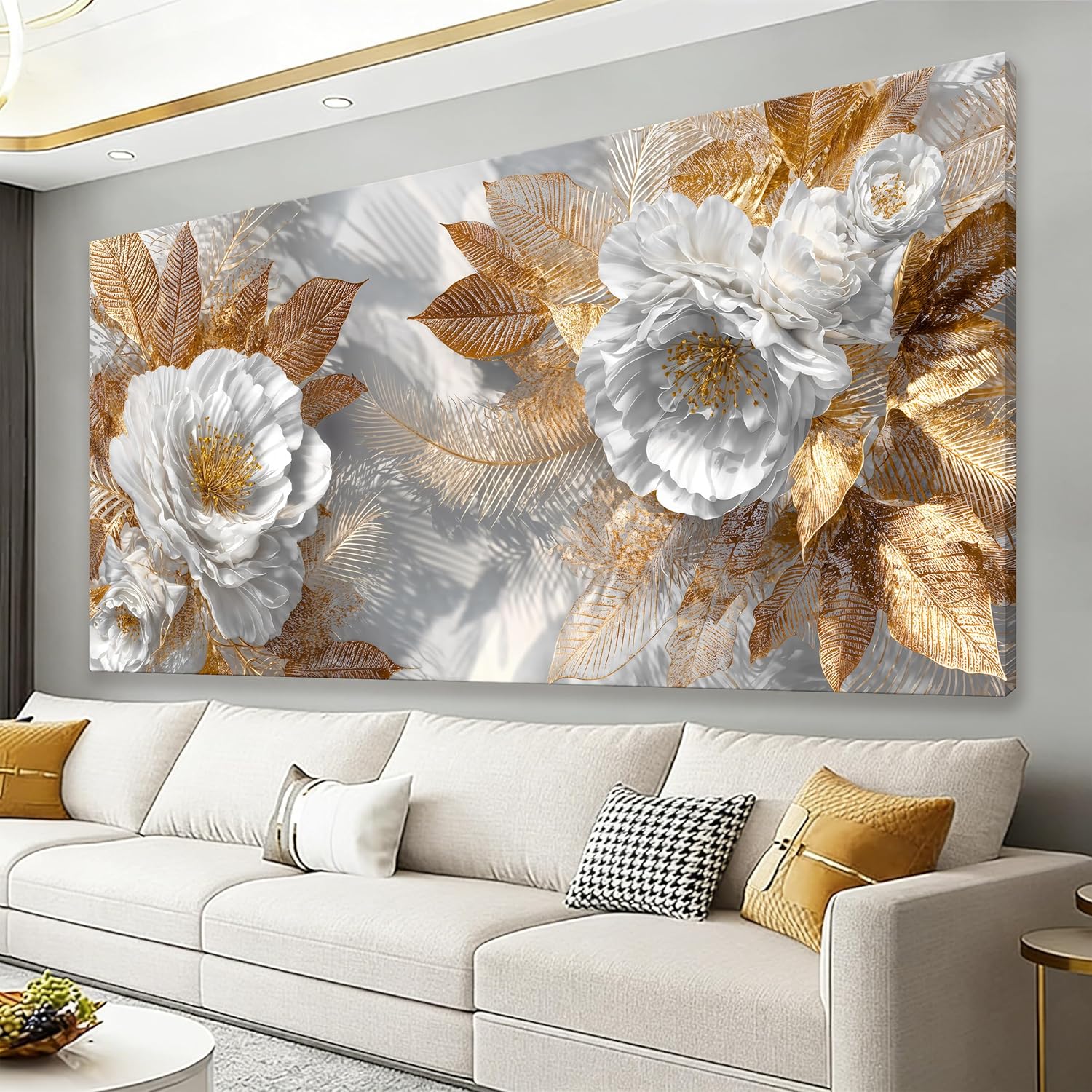 Modern Landscape Canvas Wall Art with White Flower Design